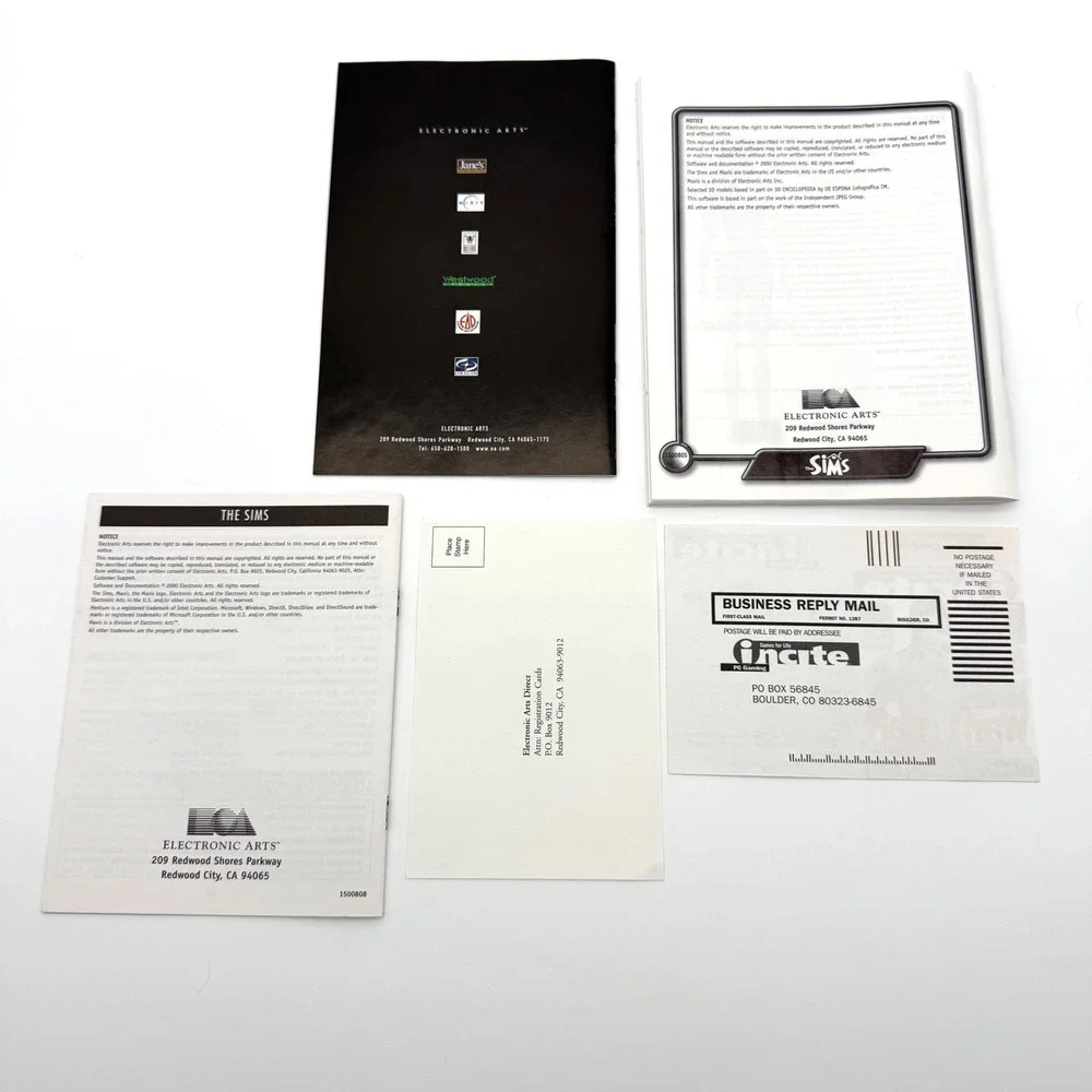 The Sims PC Big Box Game 2000 Maxis EA Complete CIB Manual Reference Card